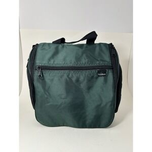 LL Bean Hanging Toiletry Bag Organizer Hunter Green Nylon Travel Dopp Kit‎